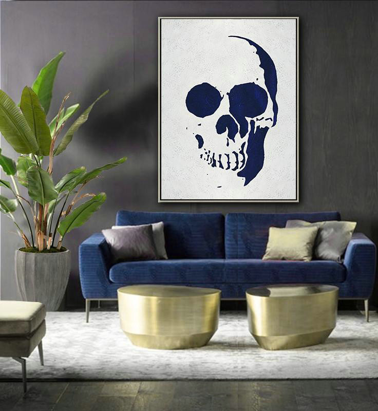 Hand Painted Extra Large Abstract Painting,Buy Hand Painted Navy Blue Abstract Painting Skull Art Online,Canvas Wall Art #E5Z9 - Click Image to Close